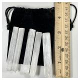 5 selenite crystal sticks in velvet bag --3' long