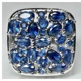 Sterling silver ring with blue stones