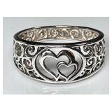 Sterling silver filigree heart ring