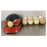 Batting helmet and 8 baseballs