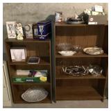 2 particleboard shelves and contents
