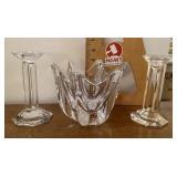 Clear glass Orrefors bowl and Lenox candlesticks
