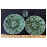 Green depression glass plates and glass