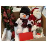 Box of Christmas ornaments and decor