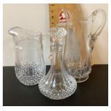 2 glass pitchers and decanter