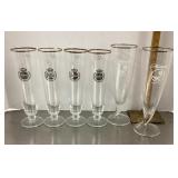4 Warsteiner and 2 Michelob pilsner beer glasses