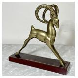Brass San Pacific gazelle figure on wood base