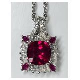 Sterling silver necklace with red & crystal