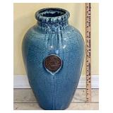 20" heavy blue pottery Asian floor vase