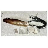 Crystal pyramid, raw crystals, smudge feather