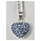 Sterling silver blue rhinestone heart necklace
