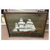 Sailing ship painted on wood 32 x 44