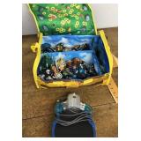 Skylander figures, storage bag, activation base