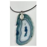 Sterling silver blue agate slice necklace
