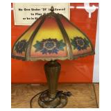 Art Nouveau reverse painted slag glass shade lamp