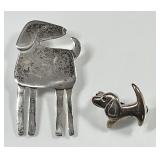 2 sterling silver dog brooches --one marked "Iris