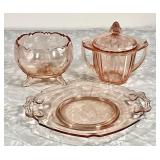 3 pieces pink Depression glass
