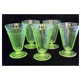 5 green uranium glass "Princess" iced tea glasse