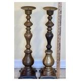 Pair of 23" tall brass pillar candle stands 6# ea