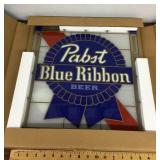 Pabst Blue Ribbon leaded glass sign--NOS