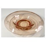 Pink etched Depression glass console bowl