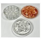 2 clear & 1 pink depression glass flower frogs