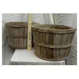 2 wooden bushel baskets