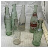 6 vintage glass soda bottles