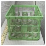 10 Mason canning jars w/green crate