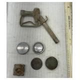 Vintage gas caps and pump