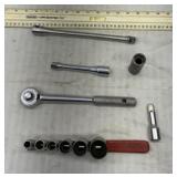 Indestro 1/2 drive sockets, extensions, ratchet