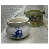 2 pottery cookie jars --no lids