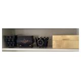 Home decor planters and box on shelf