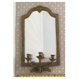 Brass wall mirror with candle sconce