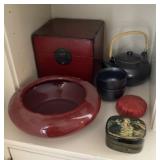 Home decor group on shelf