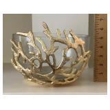 Glass bowl with metal coral holder
