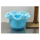 Fenton blue satin glass basketweave bowl