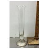 Glass bud vase w/weighted sterling base