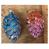 2 mercury glass pine cone ornaments