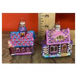 2 mercury glass cottage ornaments