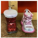 2 Old World Christmas mercury glass shoe ornaments