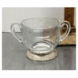 Glass sugar bowl with sterling silver base