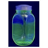 Green Depression uranium glass spice jar