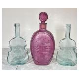 Ezra Brooks and 2 glass violin liquor bottles