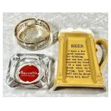 3 novelty and advertising ashtrays