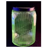 Green Depression uranium glass ribbed canister