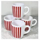 4 vintage Hazel Atlas red candy stripe mugs