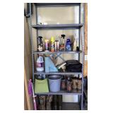 7 foot metal shelf and contents