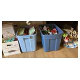 Gift wrap and party supplies under table