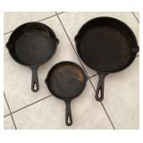 3 cast iron skillets